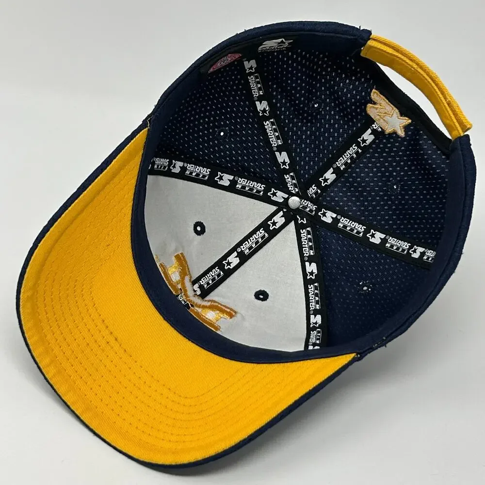 Vintage Michigan Wolverines Hat Baseball Cap Starter Strapback Blue Jersey Mesh